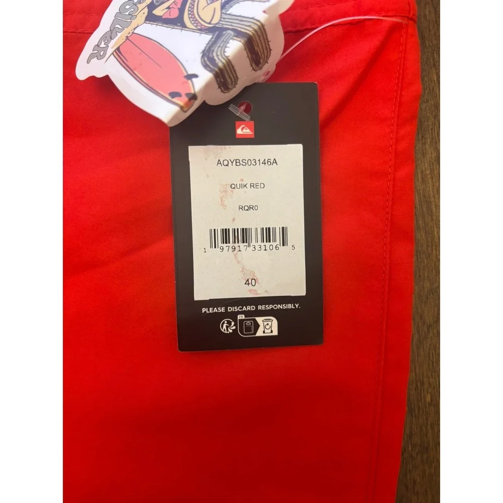 Quiksilver Manic Boardshort Mens 40 x 21 inch Red Cargo Pockets Swim Trunk